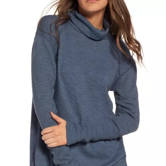 Free People We the Free Turtleneck Top Split Back in Blue Oversized S - Picture 1 of 12